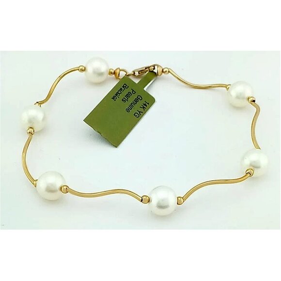 Genuine White Pearl Bracelet 14k Gold